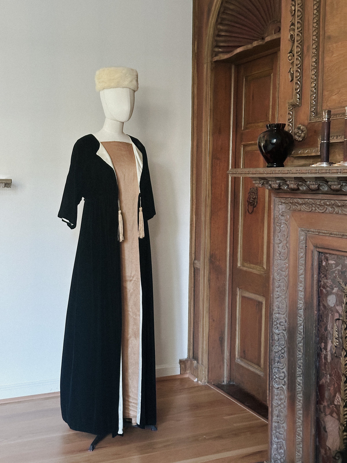 Satin Lined Black Velvet Opera Coat