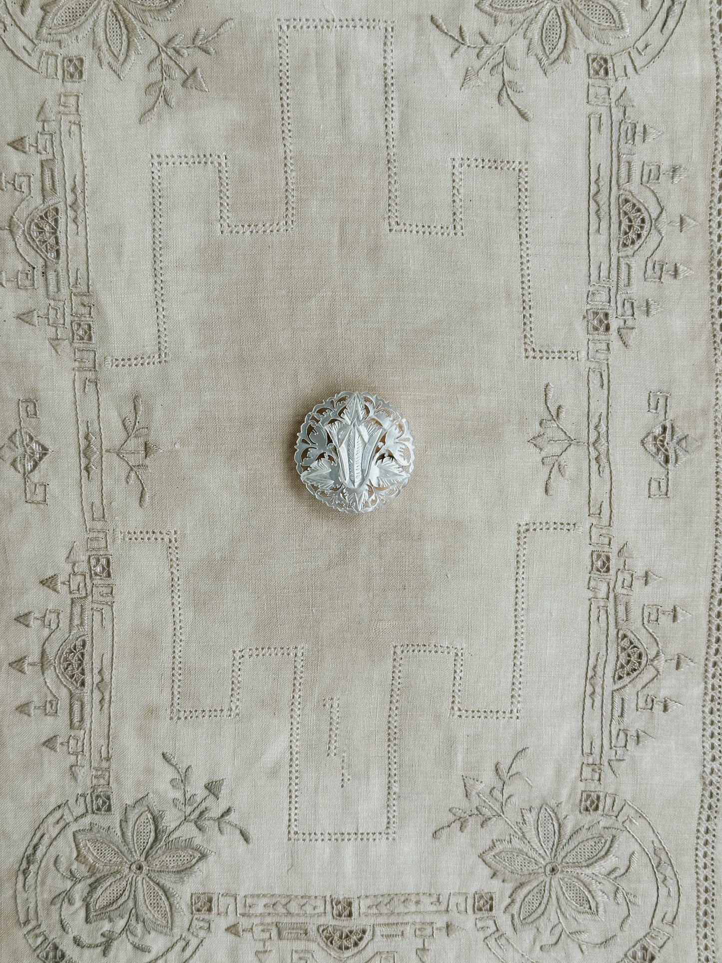 Carved Mother of Pearl Pin Brooch 