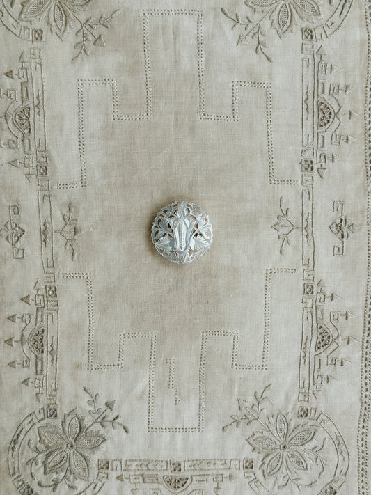 Carved Mother of Pearl Pin Brooch 