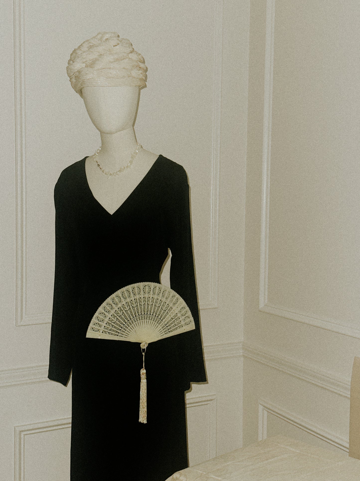 Carved Ivory Tone Celluloid Folding Fan 