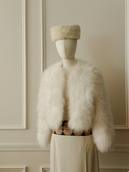 1970s White Marabou Feather Bolero Jacket