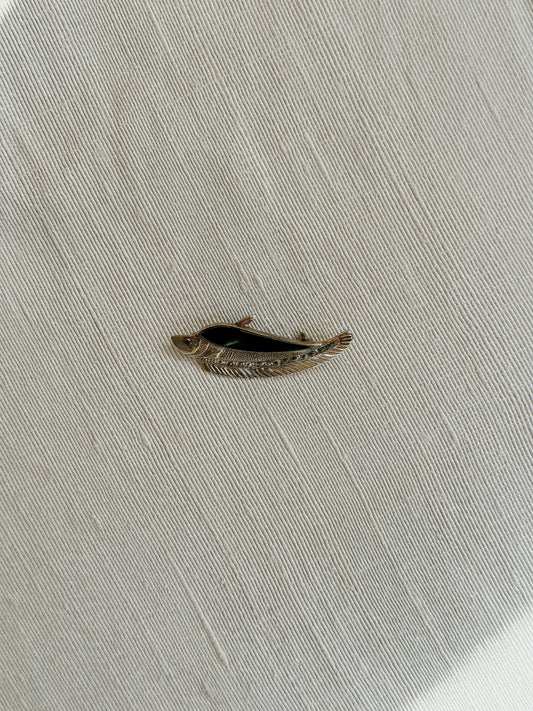 Sterling/Onyx Fish Brooch