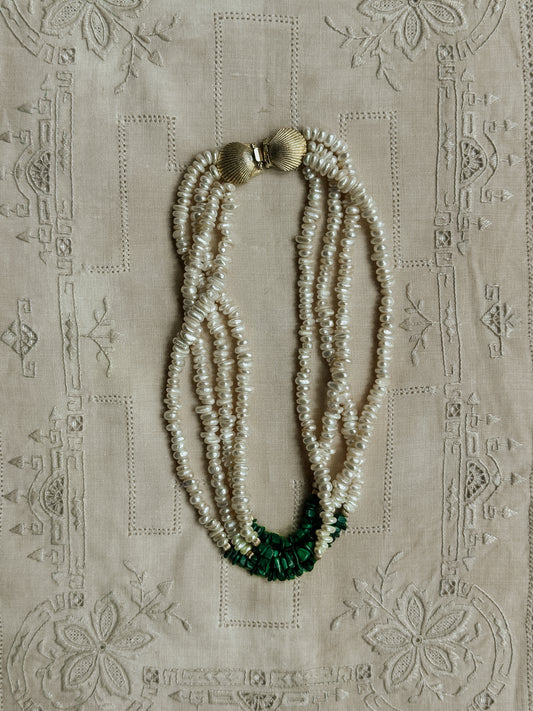 Four Strand Freshwater Pearl & Malachite Necklace