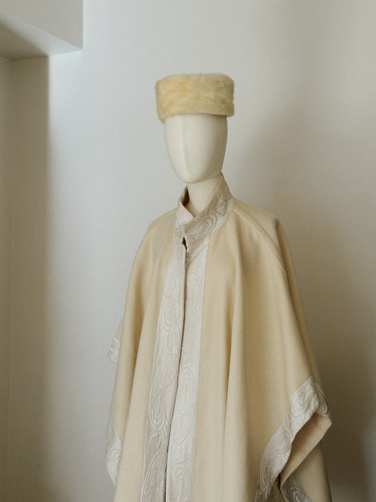 Ivory Wool & Brocade Trim Cape
