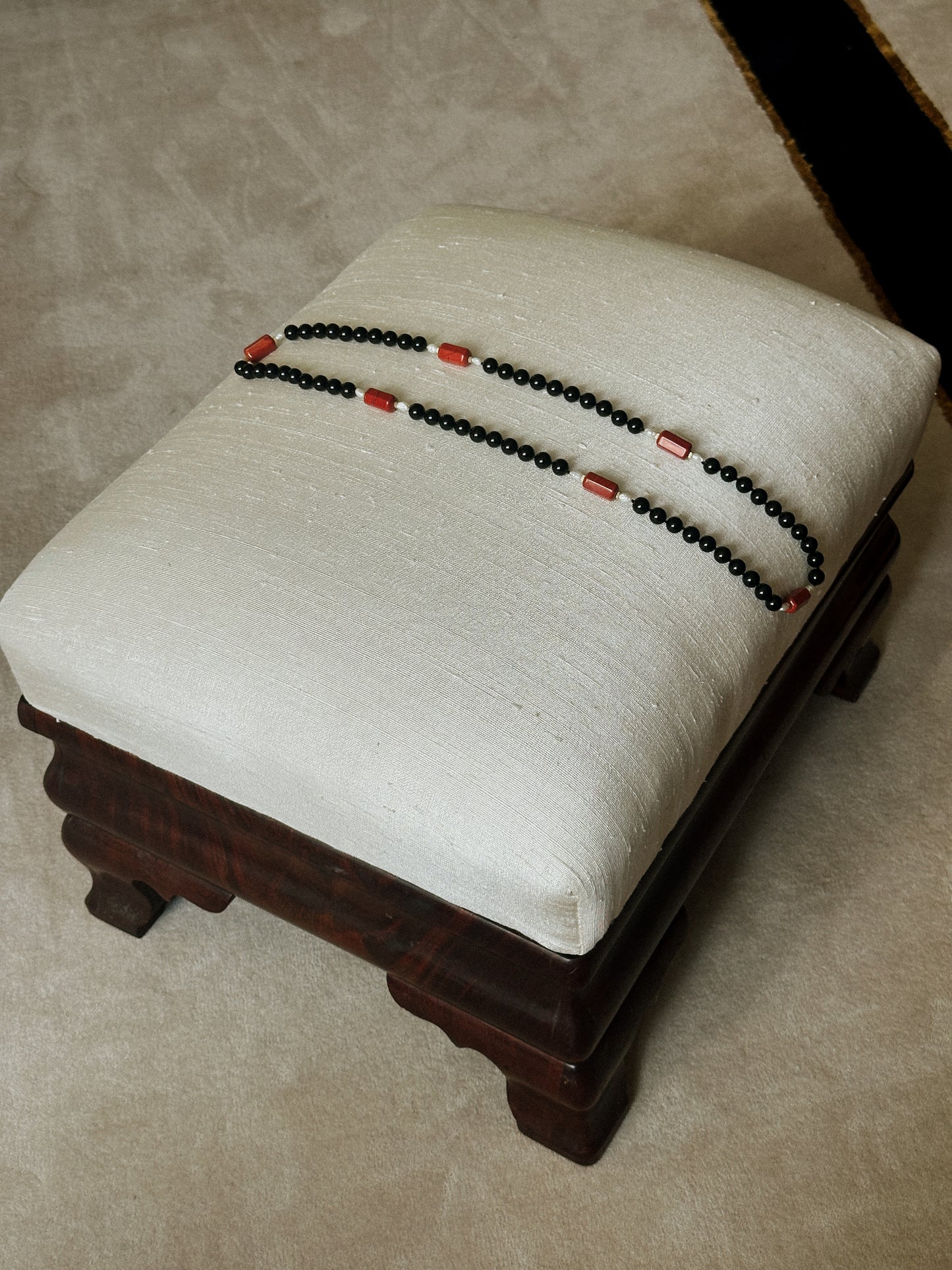Black Onyx, Freshwater Pearl & Red Jasper Necklace