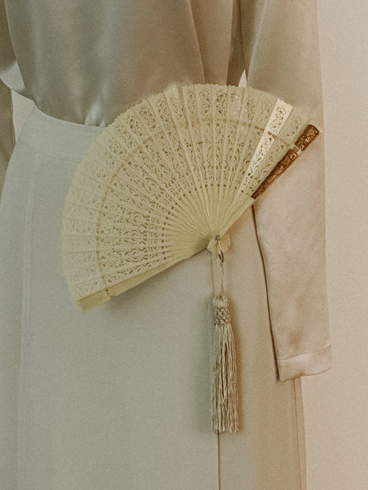 Celluloid Hand Fan with Brass and Tassel Detail