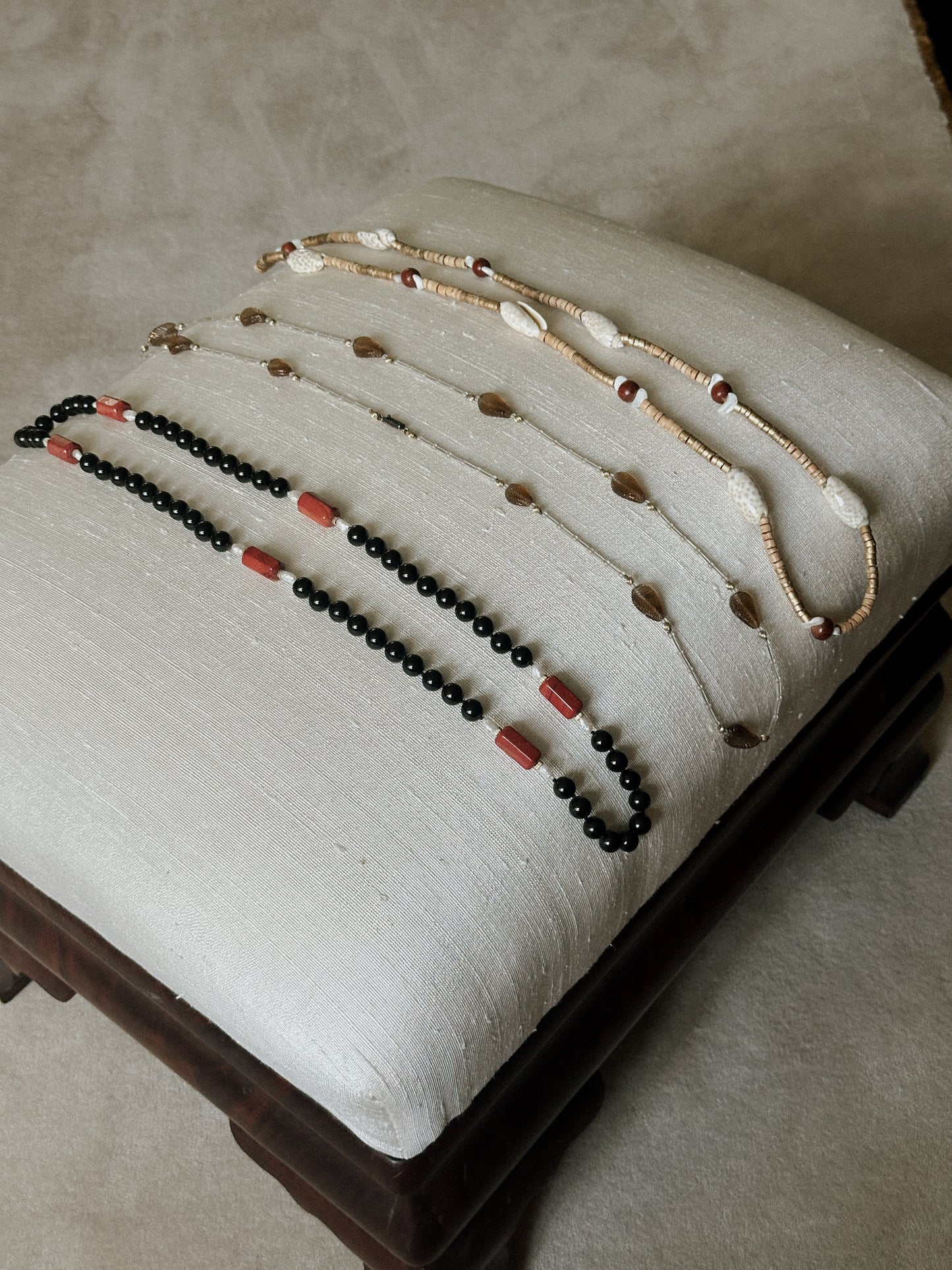 Black Onyx, Freshwater Pearl & Red Jasper Necklace