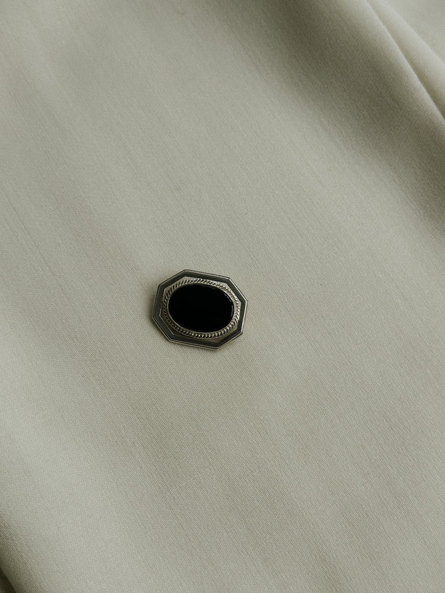 Octagonal Sterling + Onyx Brooch