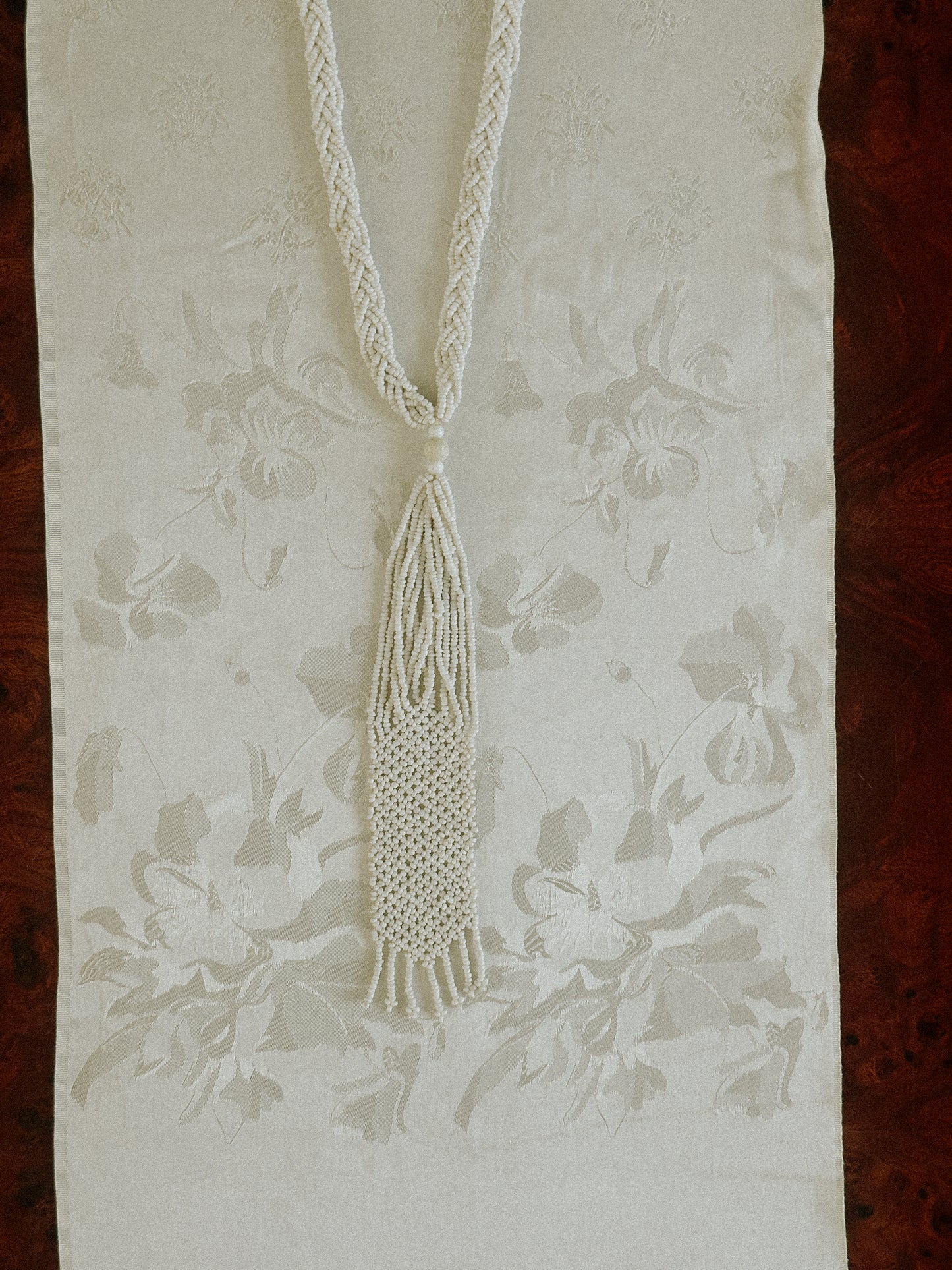 White Beaded Tassel Necklace