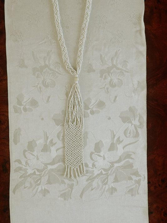 White Beaded Tassel Necklace