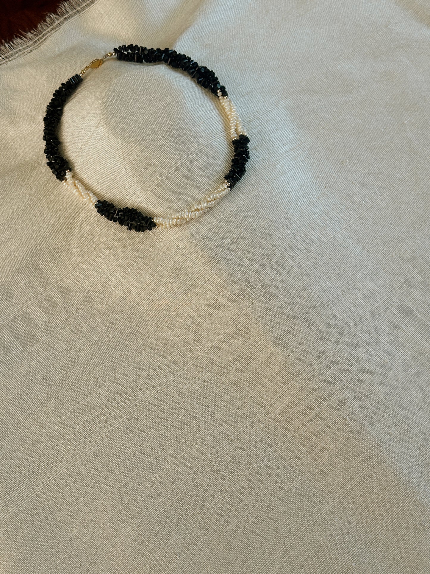 Freshwater Pearl & Black Bead Necklace