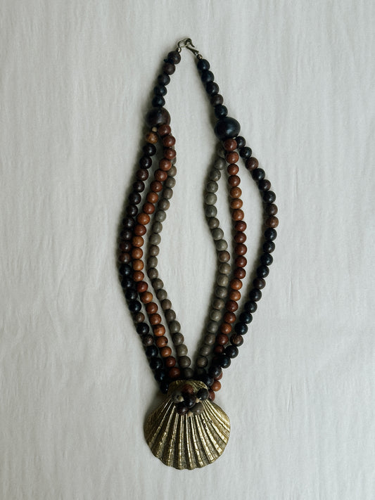 Wood Bead and Shell Necklace 