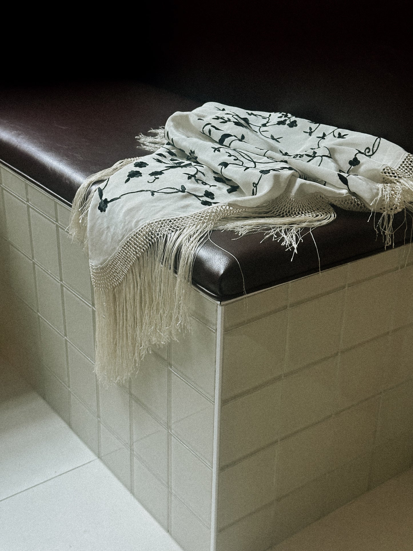 Embroidered Silk Satin Piano Shawl