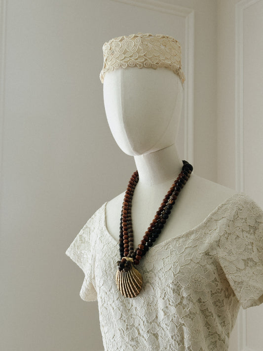Wood Bead and Shell Necklace 