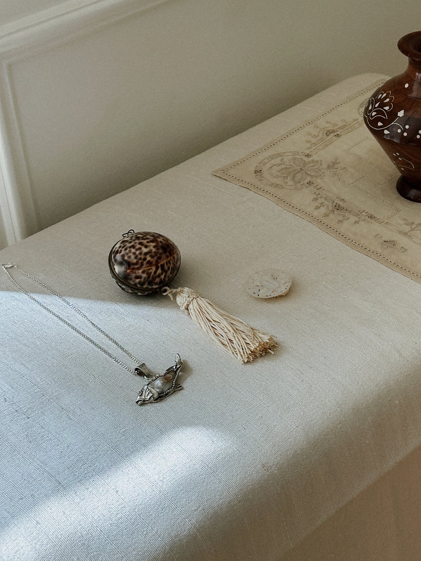 Carved Mother of Pearl Pin Brooch 