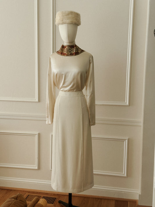 1990s Chanel Ivory Crêpe Skirt
