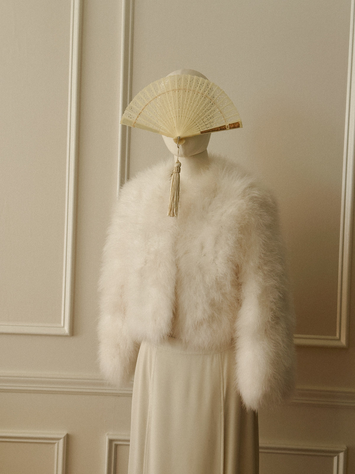 Celluloid Hand Fan with Brass and Tassel Detail