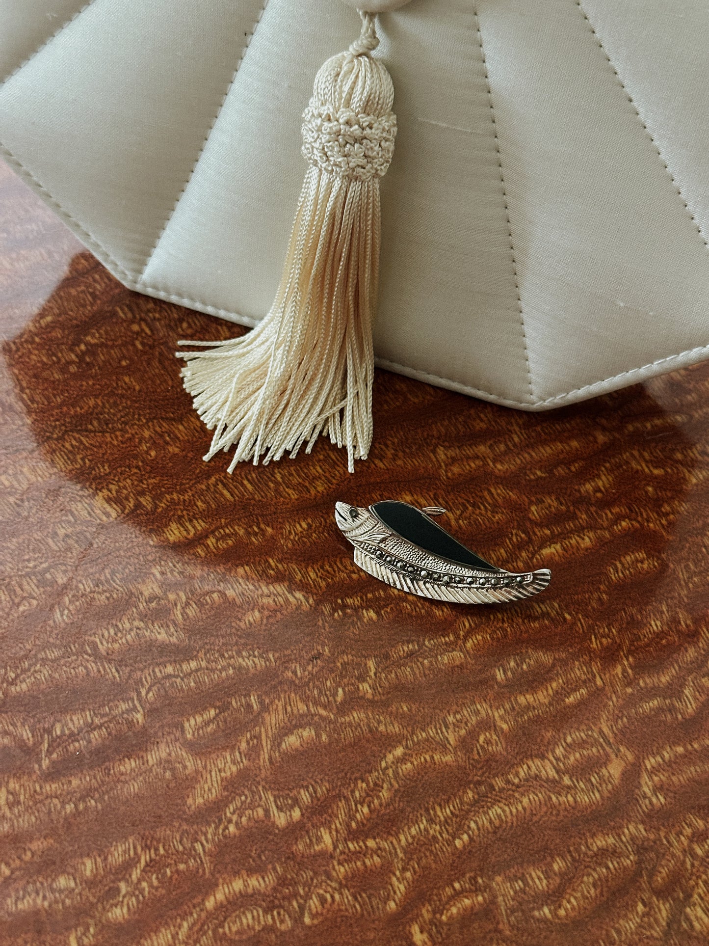 Sterling/Onyx Fish Brooch
