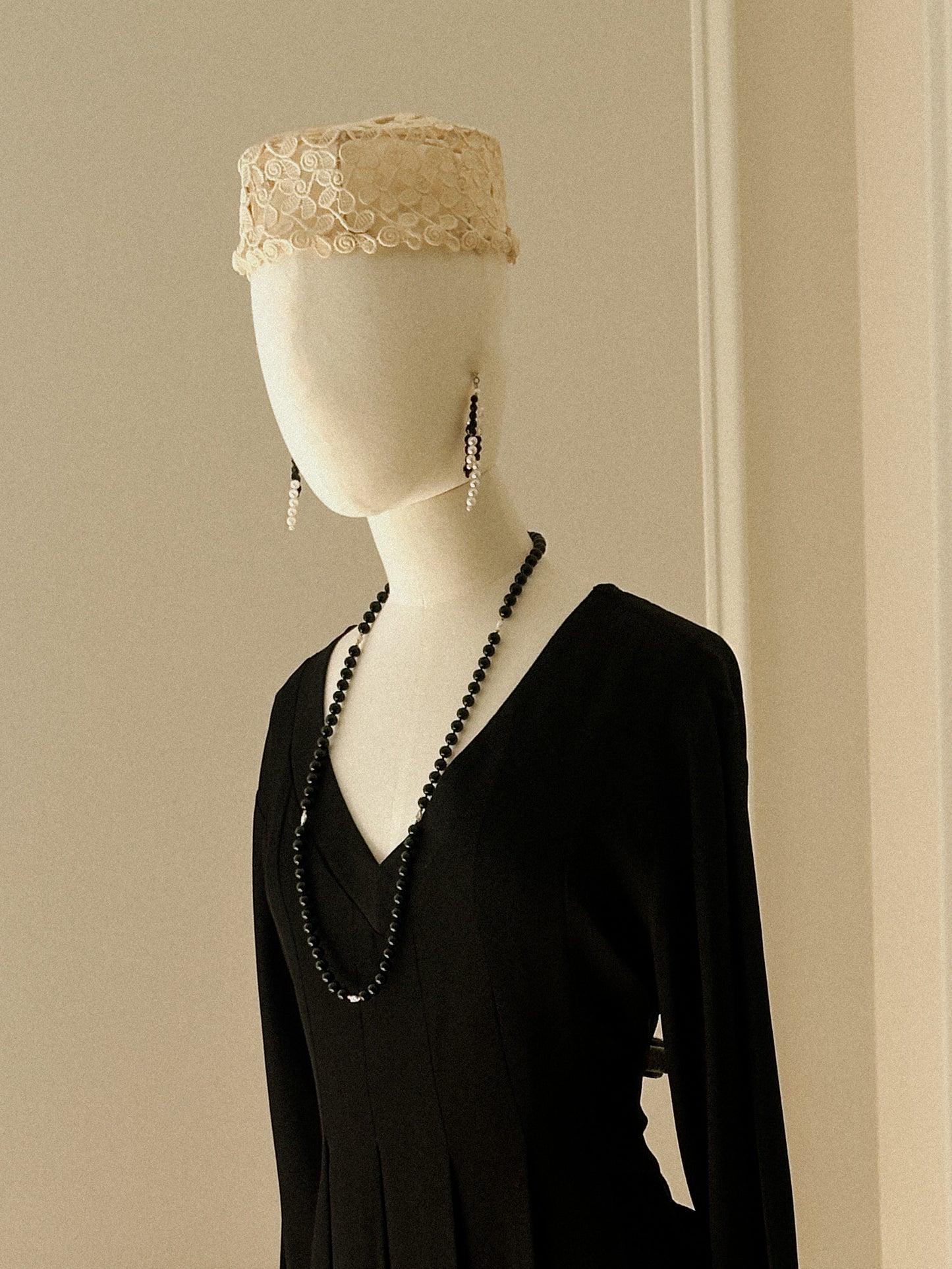 Multi Strand Black, Pearl & Crystal Dangle Earrings
