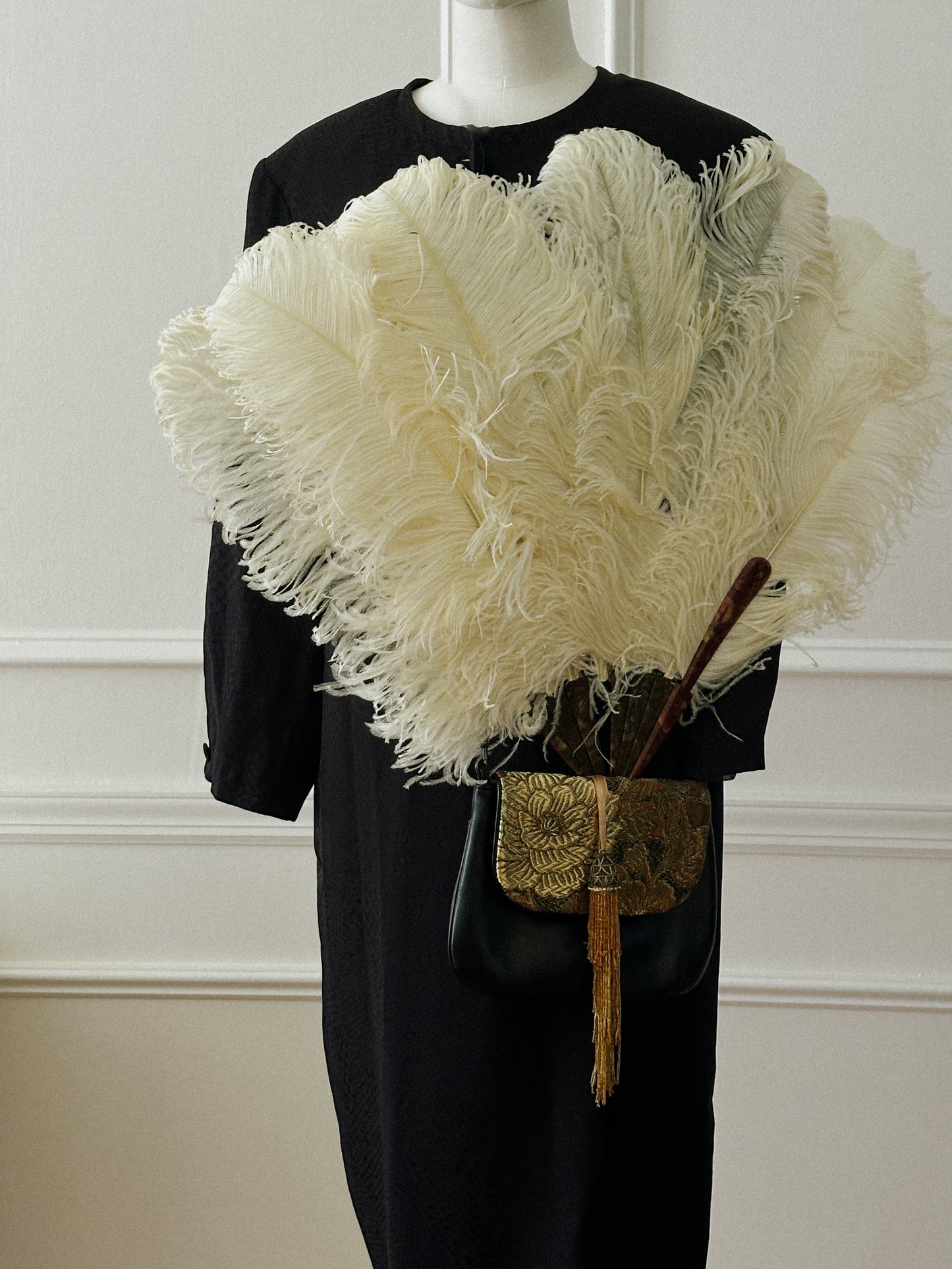 Black Leather Bag with Gold Brocade Detailing