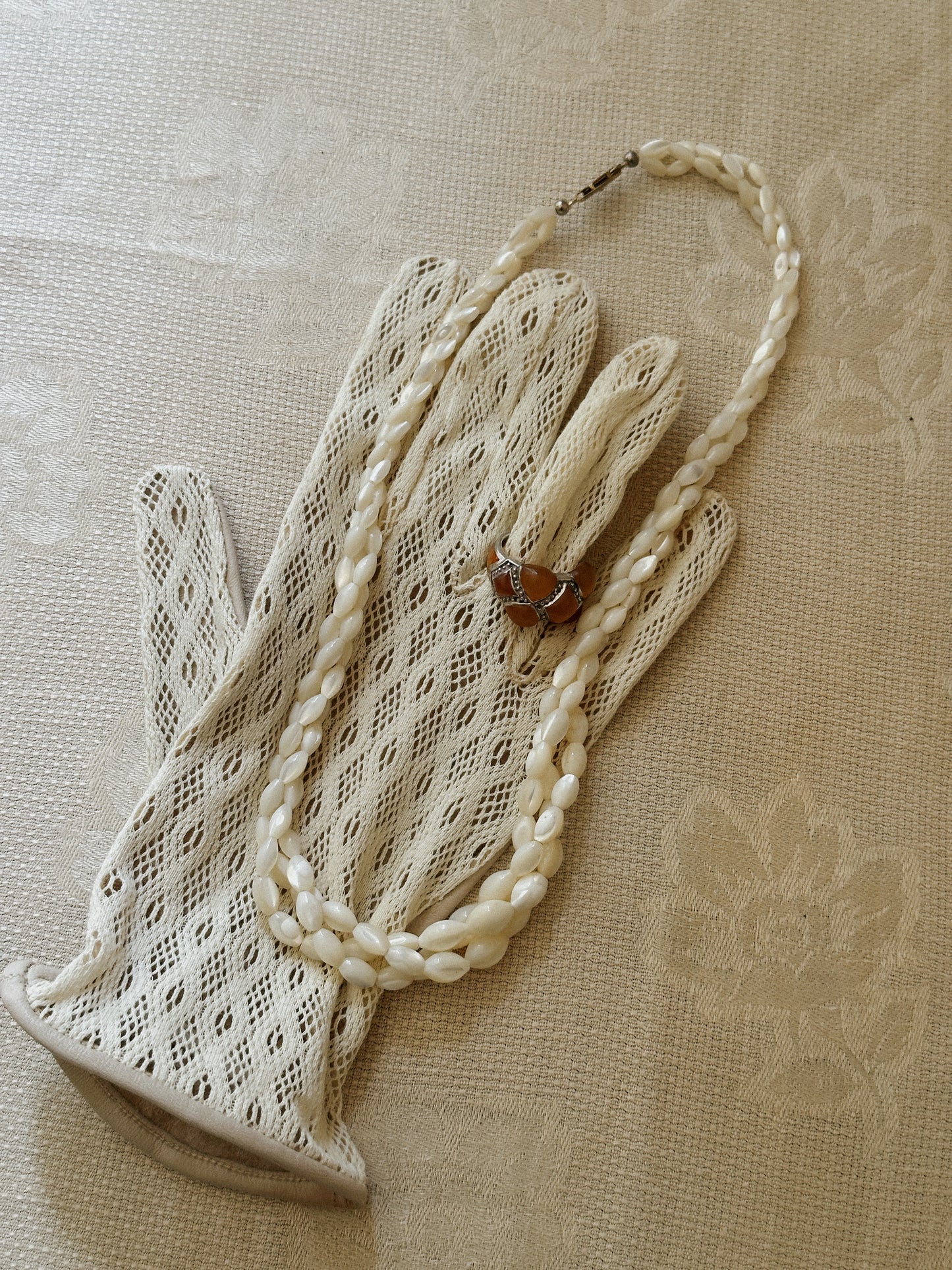 Triple Strand Mother of Pearl Necklace