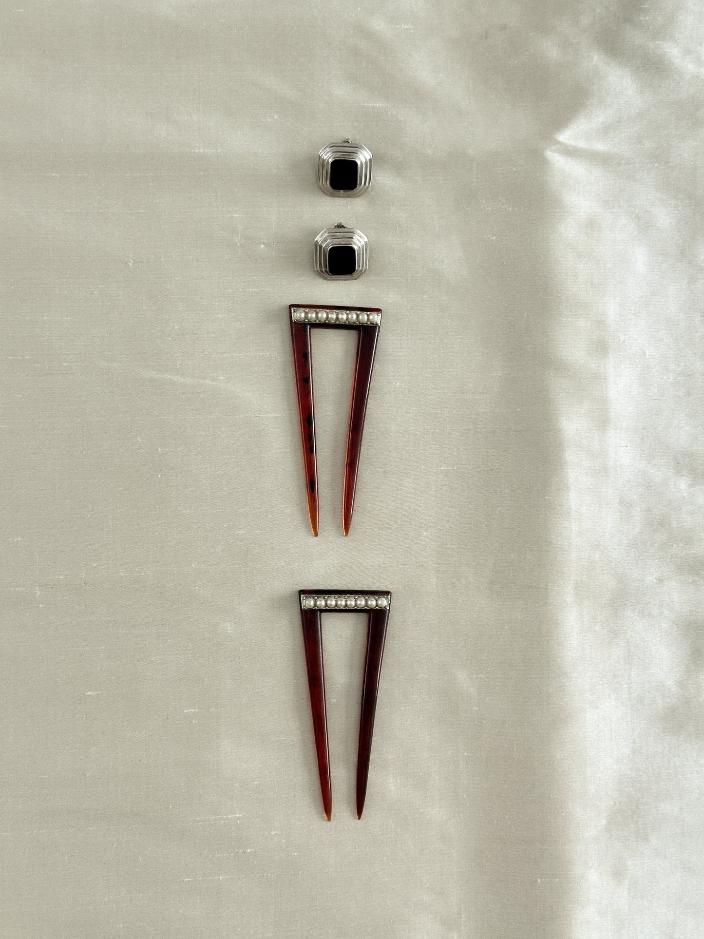 Sterling and Onyx Deco Earrings