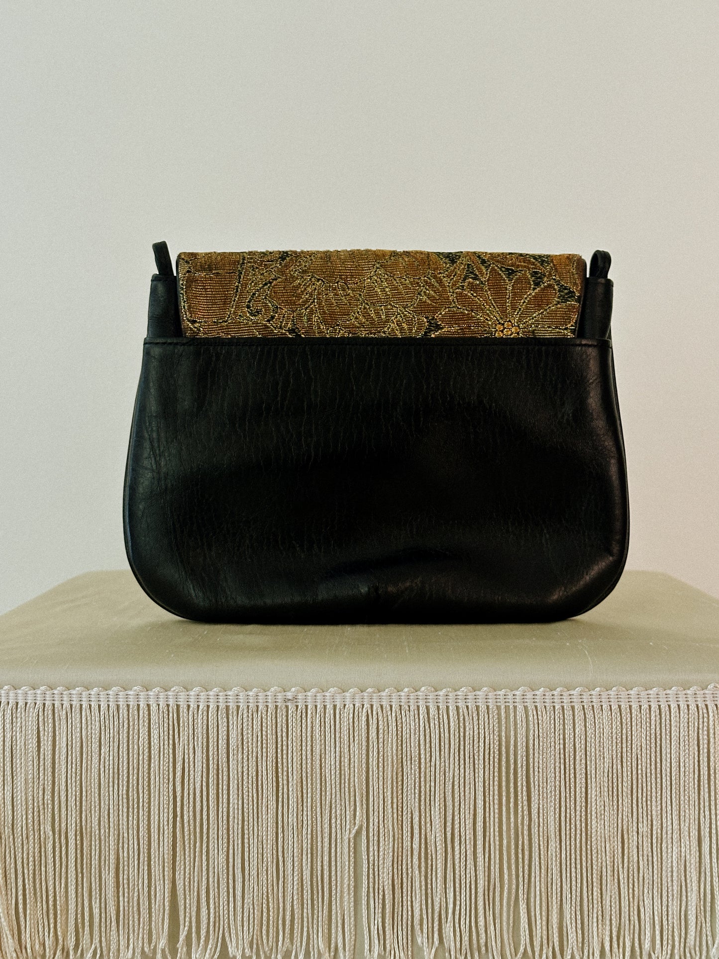 Black Leather Bag with Gold Brocade Detailing