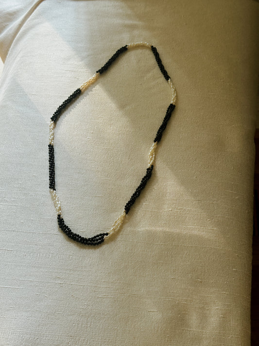 Black Bead and Pearl Multi Strand Necklace