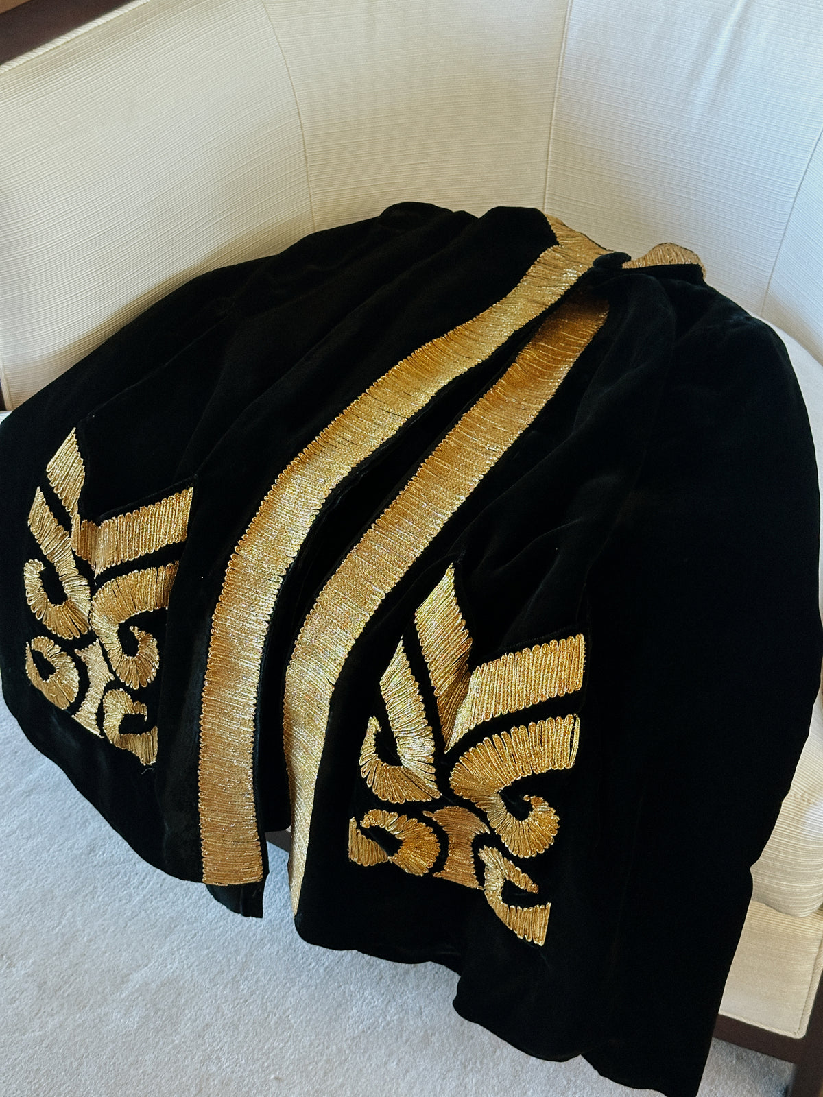 Black Velvet Cape with Gold Metallic Embroidery
