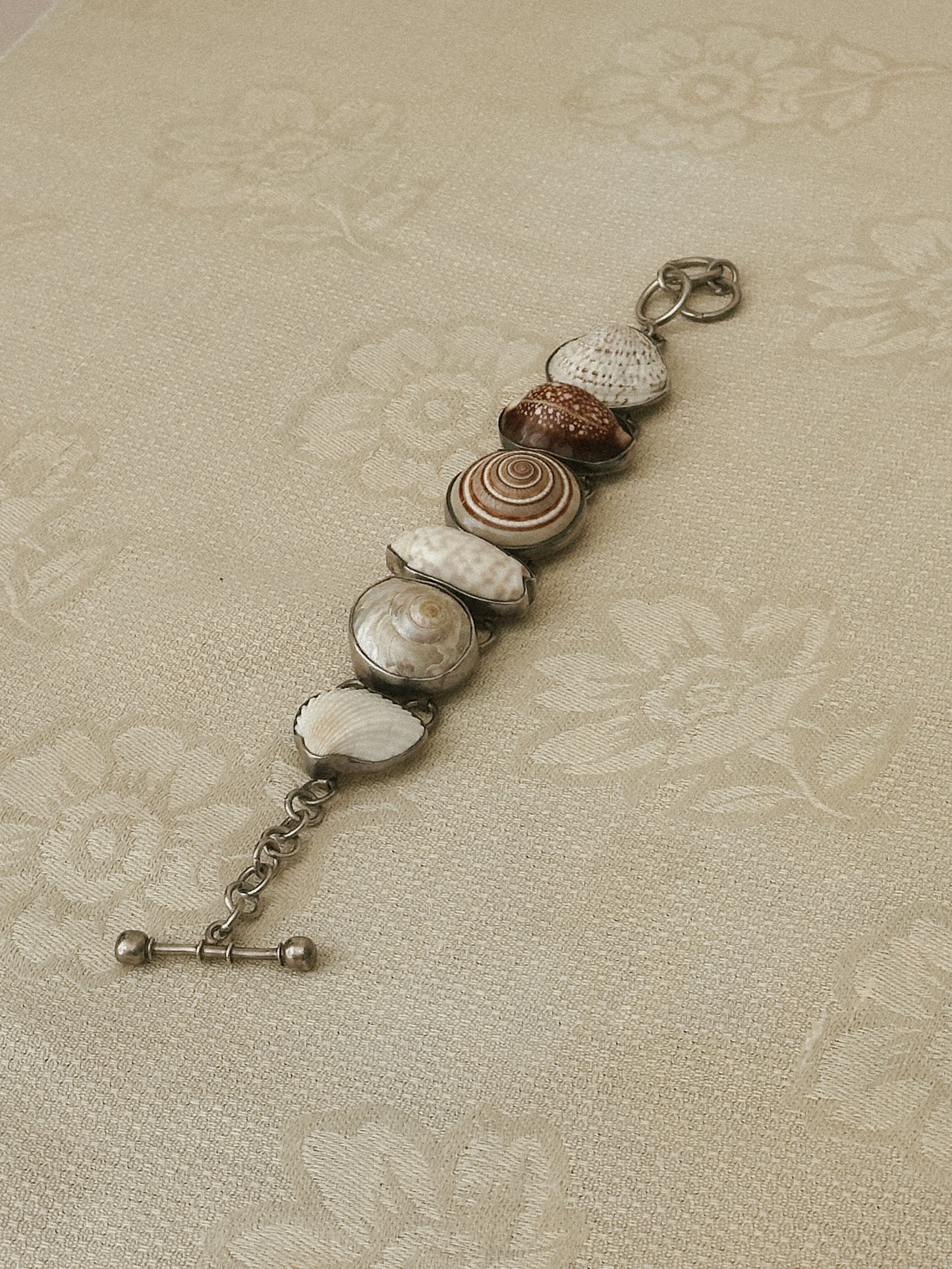 Vintage Sterling Silver Natural Seashell Link Bracelet