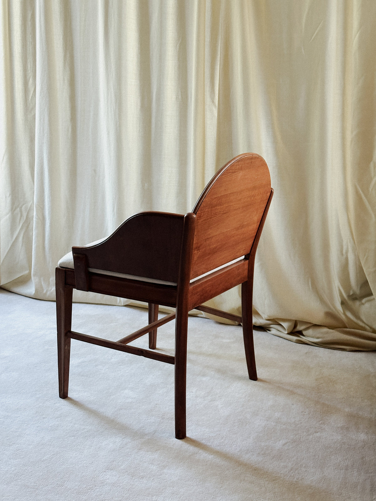 Wood & Woven Silk Upholstered Armchair 