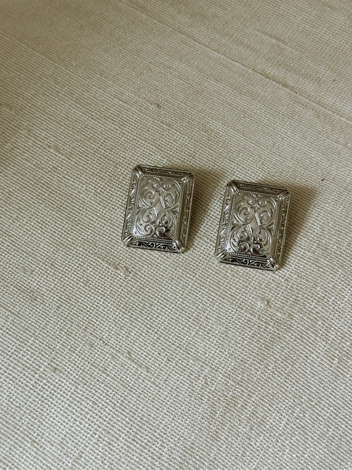 Silver Tone Rectangular Earrings